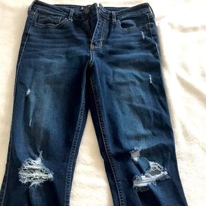 HOLLISTER crop high rise destroyed jeans